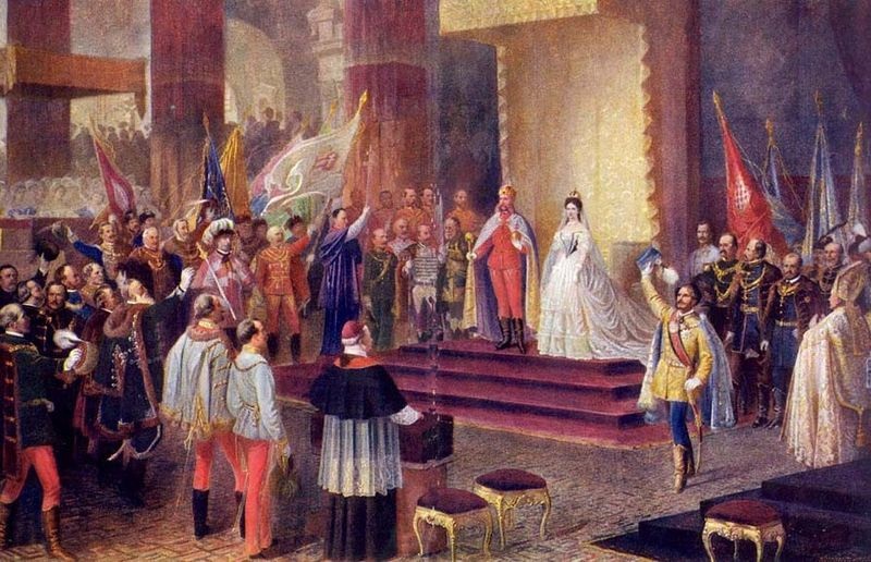 Coronation of Franz Joseph and Elisabeth as King and Queen of Hungary, June 8th, 1867,  by Eduard van Engerth (1818-1897) and Edmund Tull (1870-1911), Location TBD.
